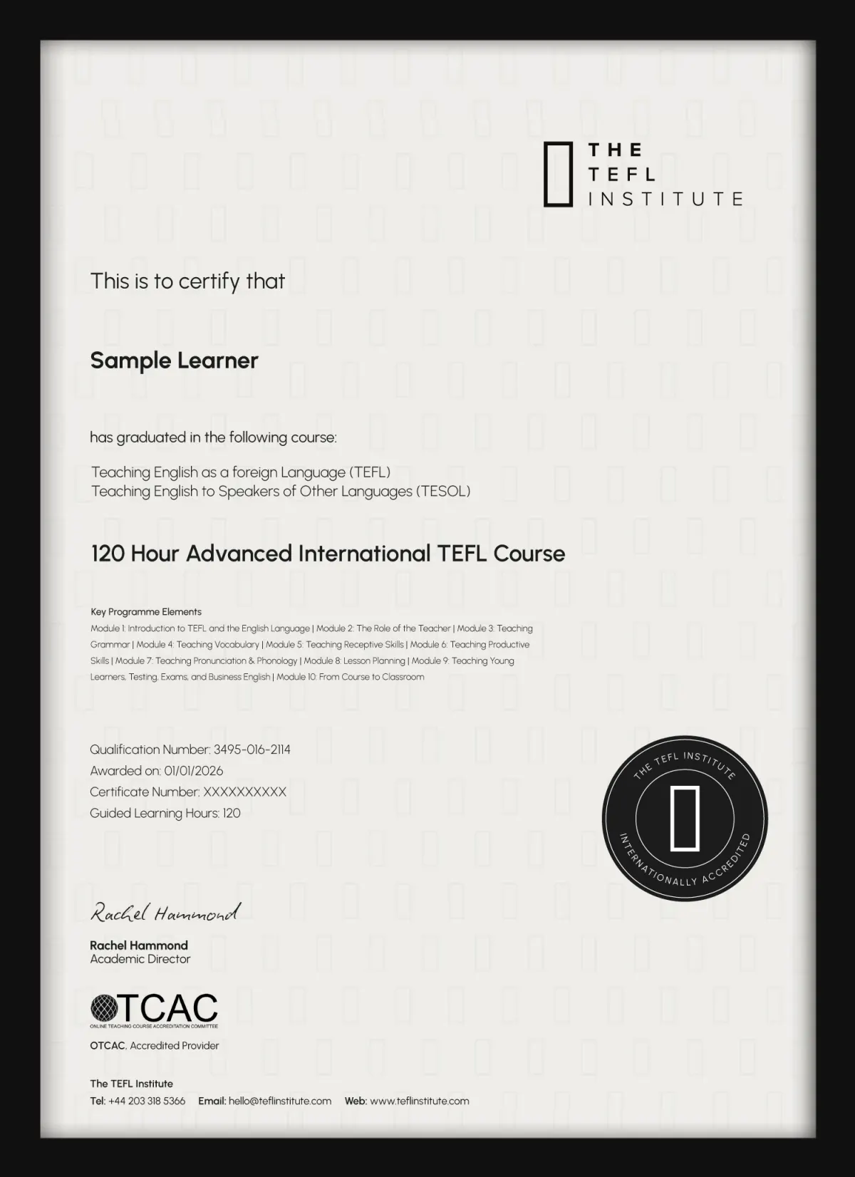 TEFL Institute 120-Hour Advanced TEFL Course
