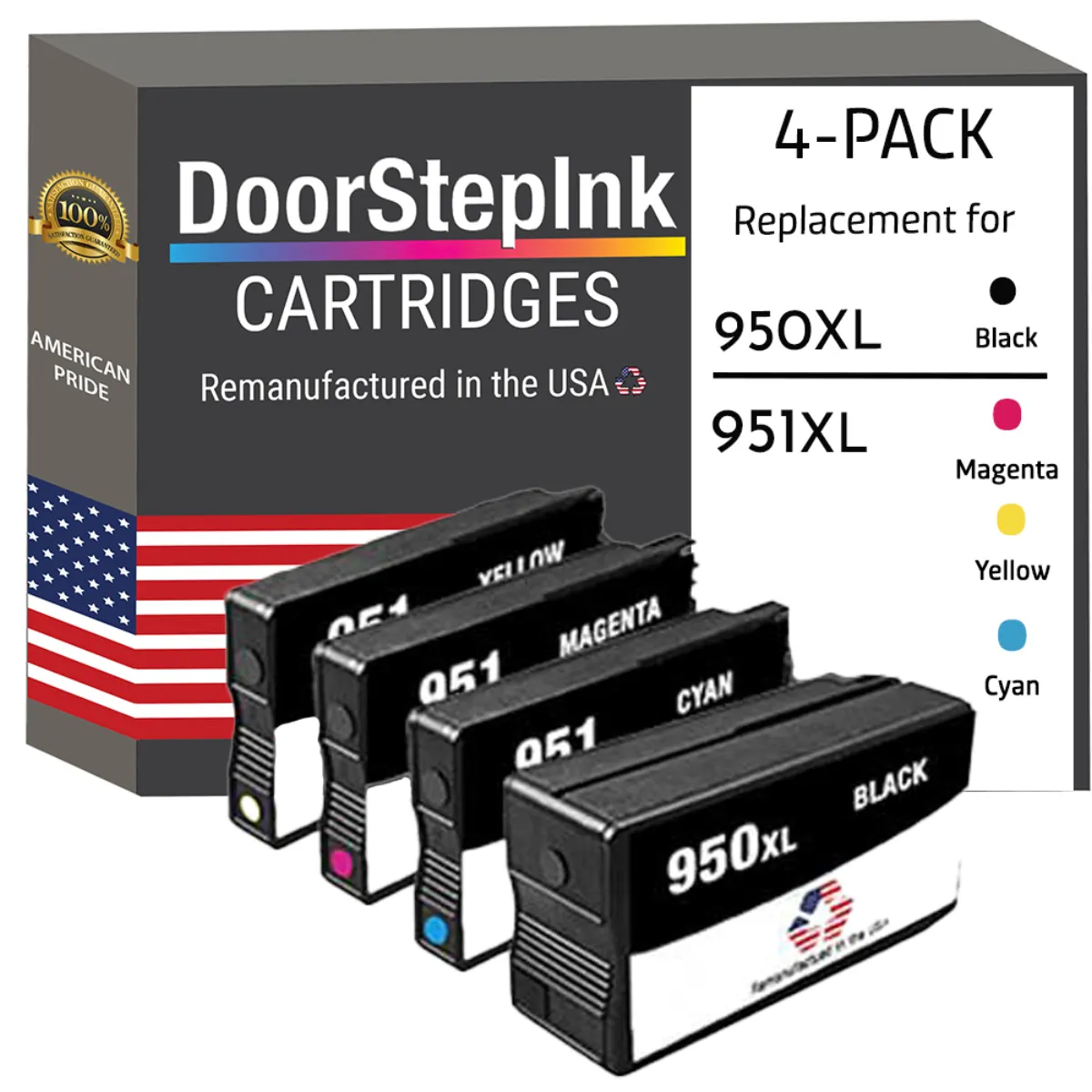 DoorStepInk 950XL and 951XL replacement cartridge four-pack shown in official Planet Green Recycle product media